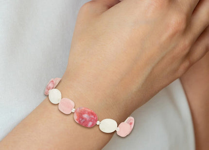 Sterling Silver Pink Agate/Quartz, Jade, Crystal w/1in ext Necklace