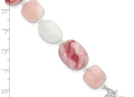 Sterling Silver Pink Agate/Quartz, Jade, Crystal w/1in ext Necklace