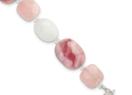 Sterling Silver Pink Agate/Quartz, Jade, Crystal w/1in ext Necklace