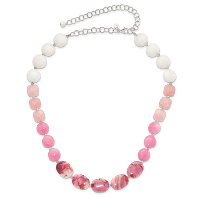 Sterling Silver Pink Agate, Pink/Jade/Rose Quartz/Crystal Necklace