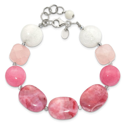 Sterling Silver Pink Agate, Pink/Jade/Rose Quartz/Crystal Necklace