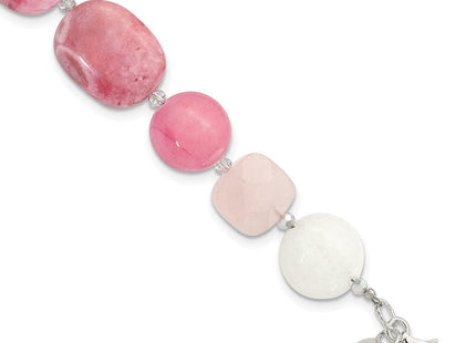 Sterling Silver Pink Agate, Pink/Jade/Rose Quartz/Crystal Necklace