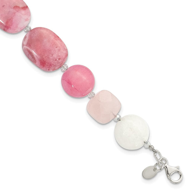 Sterling Silver Pink Agate, Pink/Jade/Rose Quartz/Crystal Necklace