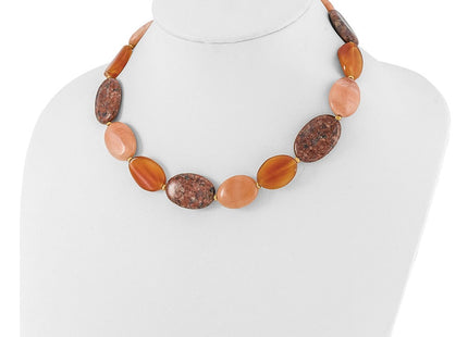 Sterling Silver Gold-plated Aventurine/Carnelian/Jasper Necklace (Style QH5681-17.5)