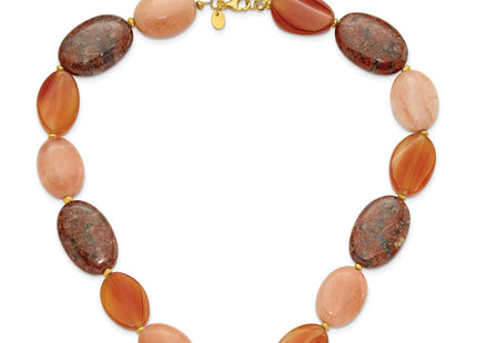 Sterling Silver Gold-plated Aventurine/Carnelian/Jasper Necklace (Style QH5681-17.5)