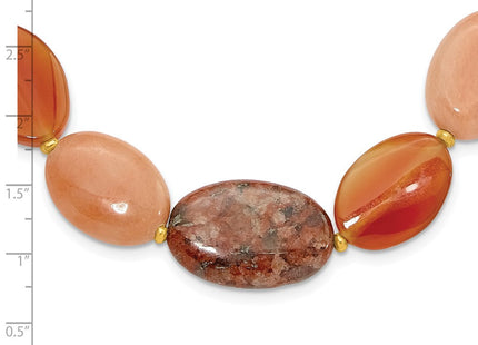 Sterling Silver Gold-plated Aventurine/Carnelian/Jasper Necklace (Style QH5681-17.5)