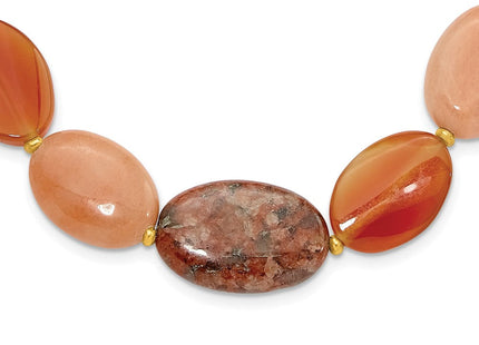 Sterling Silver Gold-plated Aventurine/Carnelian/Jasper Necklace (Style QH5681-17.5)