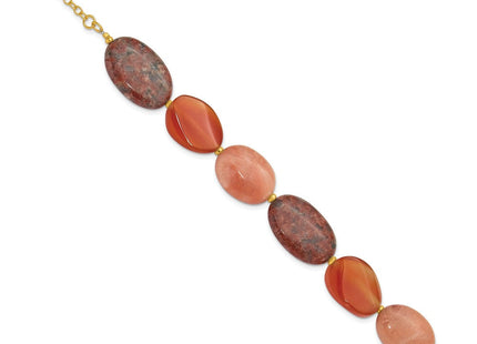 Sterling Silver Gold-plated Aventurine/Carnelian/Jasper 1in ext Necklace