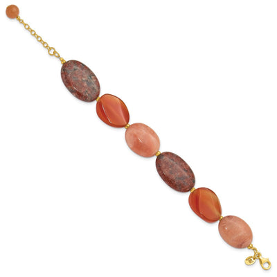 Sterling Silver Gold-plated Aventurine/Carnelian/Jasper 1in ext Necklace