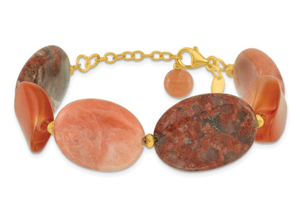 Sterling Silver Gold-plated Aventurine/Carnelian/Jasper 1in ext Necklace
