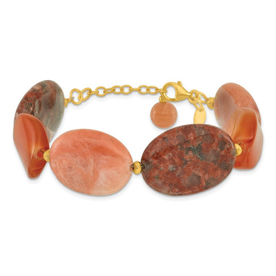 Sterling Silver Gold-plated Aventurine/Carnelian/Jasper 1in ext Necklace