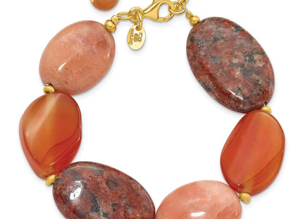 Sterling Silver Gold-plated Aventurine/Carnelian/Jasper 1in ext Necklace