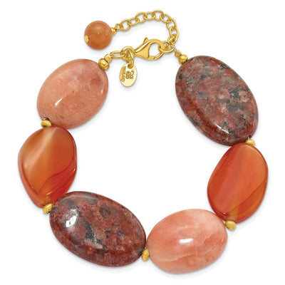 Sterling Silver Gold-plated Aventurine/Carnelian/Jasper 1in ext Necklace