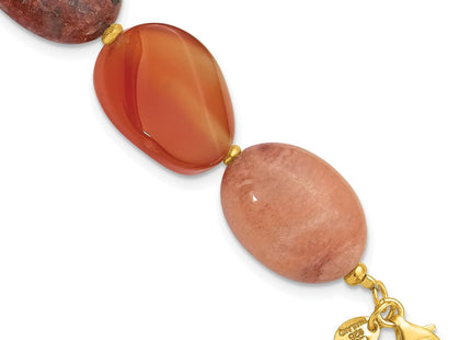 Sterling Silver Gold-plated Aventurine/Carnelian/Jasper 1in ext Necklace
