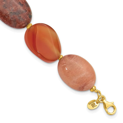 Sterling Silver Gold-plated Aventurine/Carnelian/Jasper 1in ext Necklace