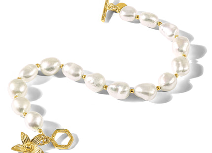 Sterling Silver Gold-plated FWC Pearl Flower 7.5in Toggle Bracelet