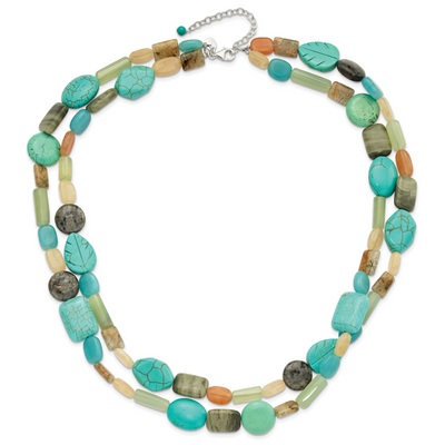 Sterling Silver Multi Stone 2-Strand 8in w/1in ext Necklace