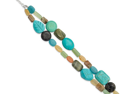 Sterling Silver Multi Stone 2-Strand 8in w/1in ext Necklace