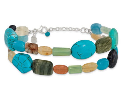 Sterling Silver Multi Stone 2-Strand 8in w/1in ext Necklace