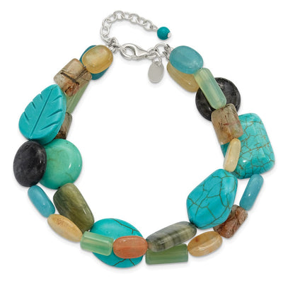 Sterling Silver Multi Stone 2-Strand 8in w/1in ext Necklace