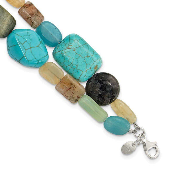 Sterling Silver Multi Stone 2-Strand 8in w/1in ext Necklace