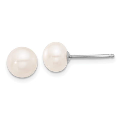 Sterling Silver Rhodium-plated White Near-Round Freshwater Cultured Pearl Necklace and Post Earrings Set