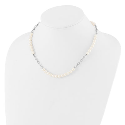 Sterling Silver Rhodium-plated White Near-Round Freshwater Cultured Pearl Necklace and Post Earrings Set