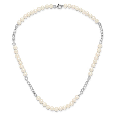 Sterling Silver Rhodium-plated White Near-Round Freshwater Cultured Pearl Necklace and Post Earrings Set