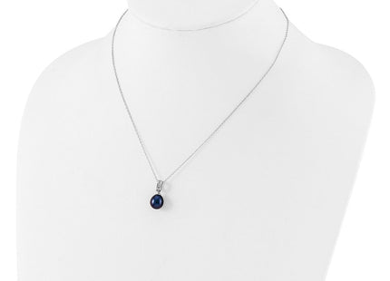 Sterling Silver Rhodium-plated 8- Black Teardrop Freshwater Cultured Pearl and CZ Necklace (Style QH5784-17)