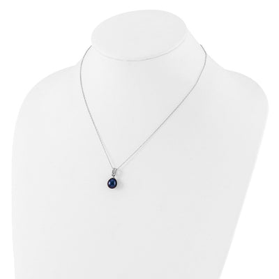 Sterling Silver Rhodium-plated Black Teardrop Freshwater Cultured Pearl and CZ Necklace, 17 x 1.2mm