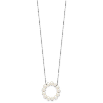Sterling Silver Rhodium-plated White Near-Round Freshwater Cultured Pearl Circle Necklace