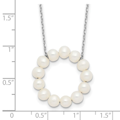 Sterling Silver Rhodium-plated White Near-Round Freshwater Cultured Pearl Circle Necklace