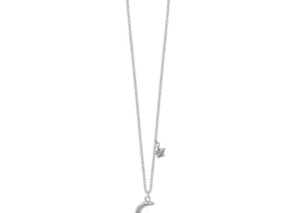 Sterling Silver Rhod-plated CZ and FWC Pearl Moon and Star 18in Necklace