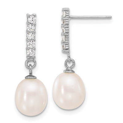 Sterling Silver Rhodium-plated Teardrop Freshwater Cultured Pearl and CZ Necklace and Post Earrings Set