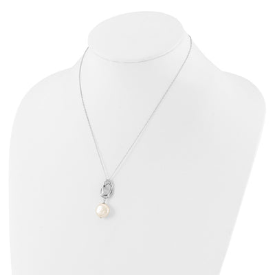 Sterling Silver Rhodium-plated White Coin Freshwater Cultured Pearl Necklace and Post Dangle Earrings Set