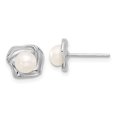 Sterling Silver Rhodium-plated White Button Freshwater Cultured Pearl Necklace and Post Earrings Set