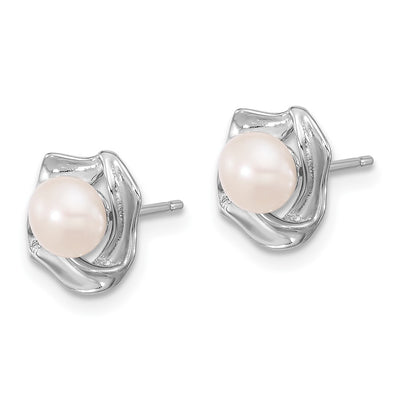 Sterling Silver Rhodium-plated White Button Freshwater Cultured Pearl Necklace and Post Earrings Set