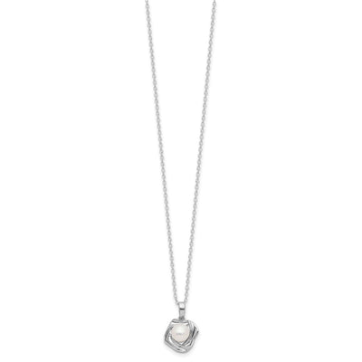 Sterling Silver Rhodium-plated White Button Freshwater Cultured Pearl Necklace and Post Earrings Set