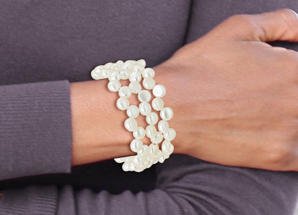 Sterling Silver Rhodium-plated 6- Button White Freshwater Cultured Pearl Flexible Wrap Bracelet