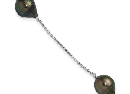 Sterling Silver Rhodium-plated 9- Baroque Black Tahitian Saltwater Cultured Pearl 3-Station