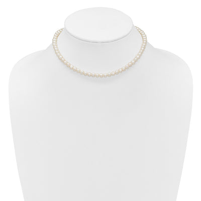 Sterling Silver Rhodium-plated Semi-Round White Freshwater Cultured Pearl with Extender Choker
