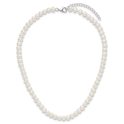 Sterling Silver Rhodium-plated Semi-Round White Freshwater Cultured Pearl with Extender Choker