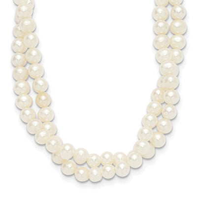 Sterling Silver Rhodium-plated Semi-Round White Freshwater Cultured Pearl 2-Strand with Extender Choker