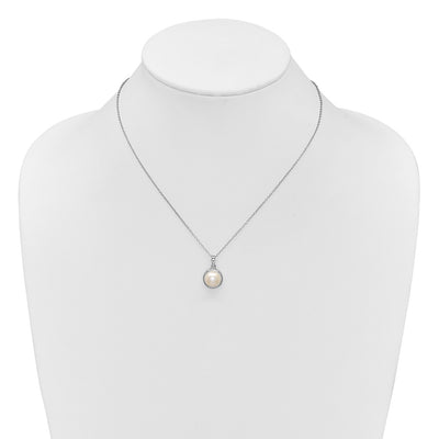 Sterling Silver Rhodium-plated Button White Freshwater Cultured Pearl Necklace and Omega Back Earring Set