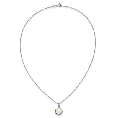 Sterling Silver Rhodium-plated Button White Freshwater Cultured Pearl Necklace and Omega Back Earring Set