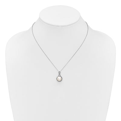 Sterling Silver Rhodium-plated Button White Freshwater Cultured Pearl and CZ Necklace and Dangle Shepherd Hook Earring Set