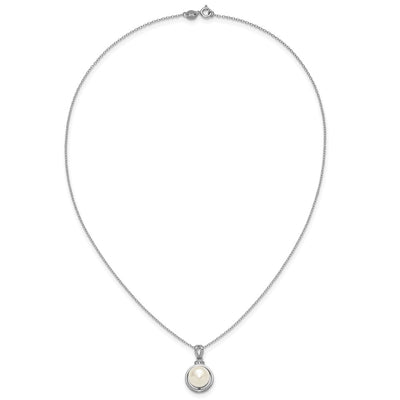Sterling Silver Rhodium-plated Button White Freshwater Cultured Pearl and CZ Necklace and Dangle Shepherd Hook Earring Set