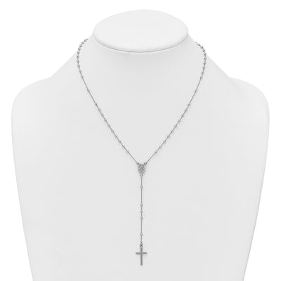Sterling Silver Rhodium-plated Polished with extender Rosary Necklace