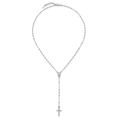 Sterling Silver Rhodium-plated Polished with extender Rosary Necklace