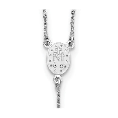 Sterling Silver Rhodium-plated Polished with extender Rosary Necklace